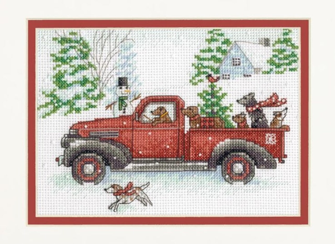 DIY Dimensions Joy Ride Dog Truck Christmas Counted Cross Stitch Kit 5x7